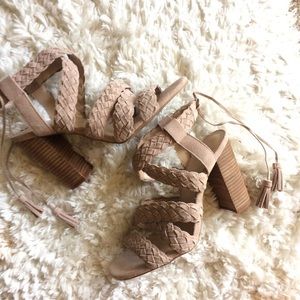 BCBG Ledina Nude Strappy Heels